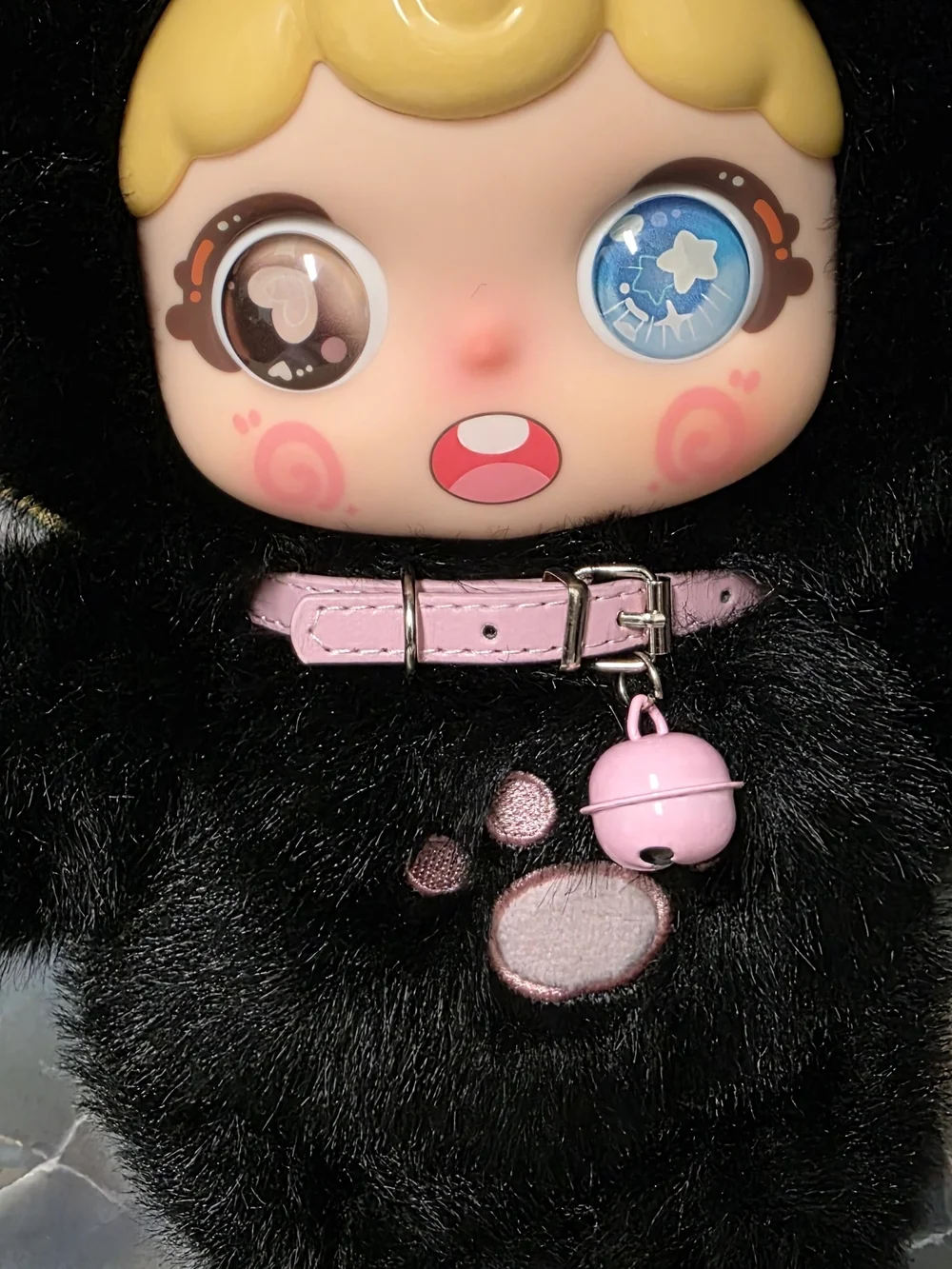 Mido Cute Black Cat Vinyl Doll With Pink Bell Collar